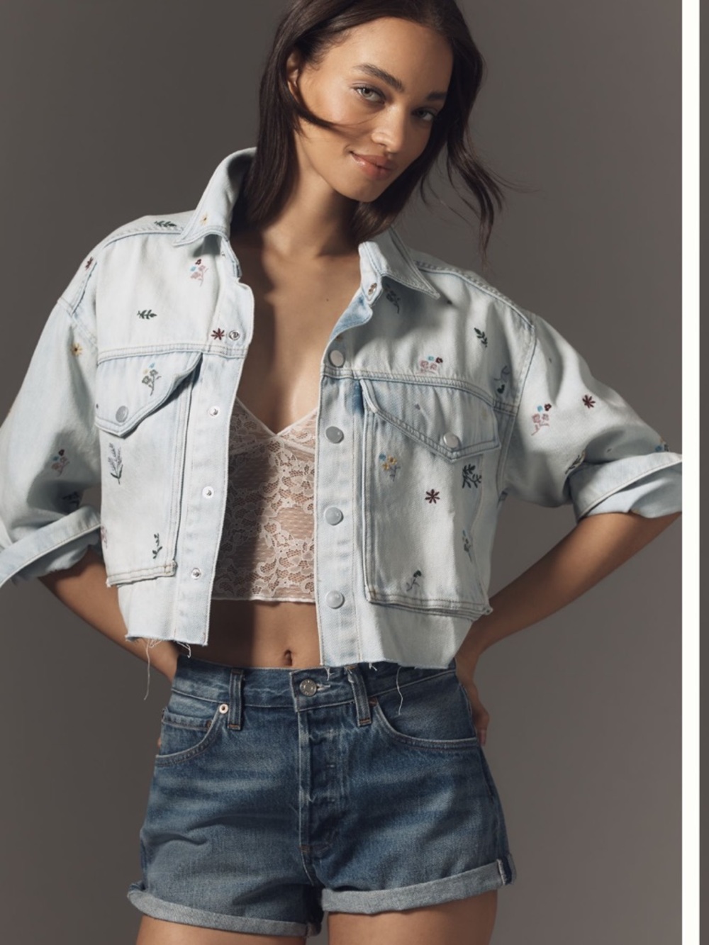 Pilcro Light Blue embroidered Denim Jacket no tag never worn